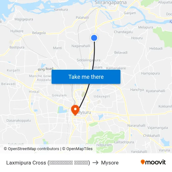 Laxmipura Cross (ಲಕ್ಷ್ಮೀಪುರ ಕ್ರಾಸ್) to Mysore map