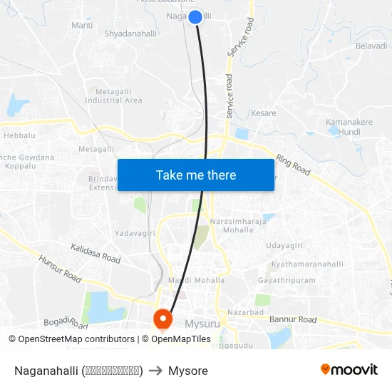 Naganahalli (ನಾಗೇನಹಳ್ಳಿ) to Mysore map
