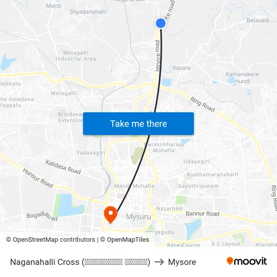 Naganahalli Cross (ನಾಗೇನಹಳ್ಳಿ ಕ್ರಾಸ್) to Mysore map