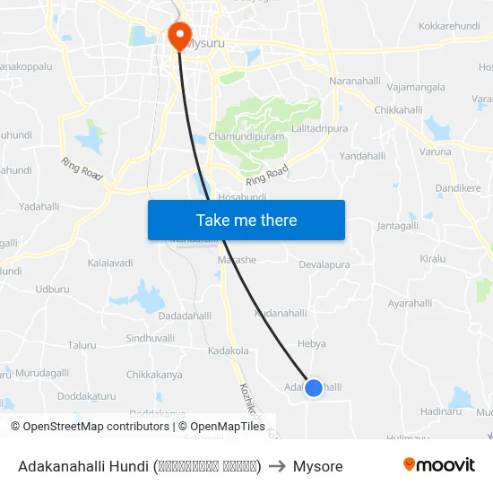 Adakanahalli Hundi (ಅಡಕನಹಳ್ಳಿ ಹುಂಡಿ) to Mysore map