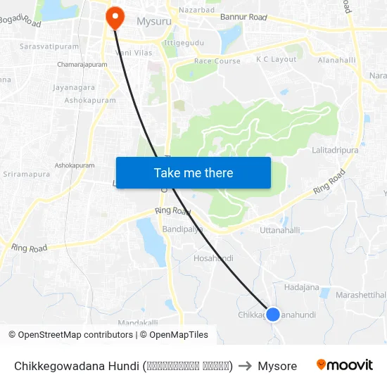 Chikkegowadana Hundi (ಚಿಕ್ಕೇಗೌಡನ ಹುಂಡಿ) to Mysore map