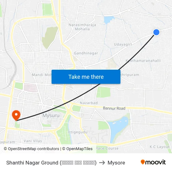 Shanthi Nagar Ground (ಶಾಂತಿ ನಗರ ಮೈದಾನ) to Mysore map