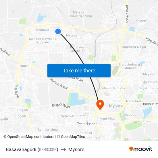 Basavanagudi (ಬಸವನಗುಡಿ) to Mysore map