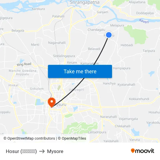 Hosur (ಹೊಸೂರು) to Mysore map