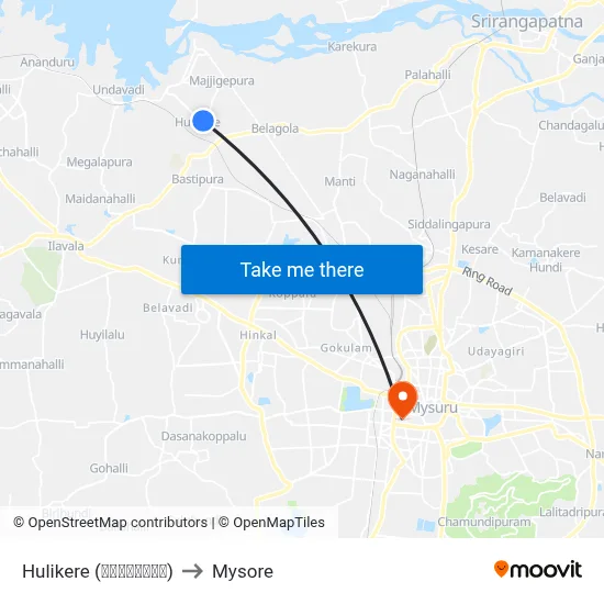 Hulikere (ಹುಳಿಕೆರೆ) to Mysore map