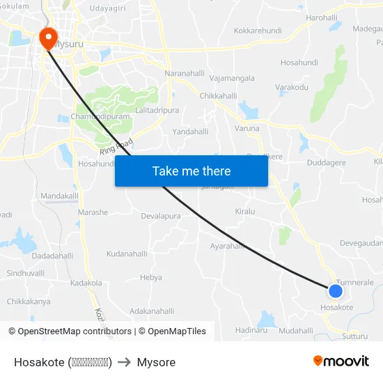 Hosakote (ಹೊಸಕೋಟೆ) to Mysore map