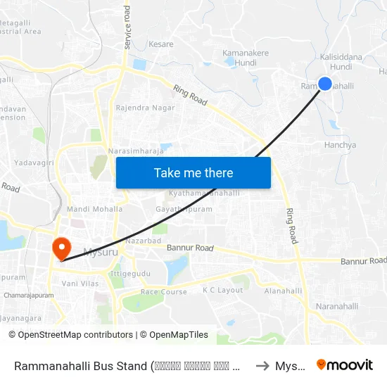 Rammanahalli Bus Stand (ರಮ್ಮನ ಹಳ್ಳಿ ಬಸ್ ನಿಲ್ದಾಣ) to Mysore map