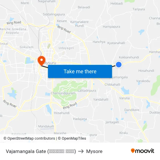 Vajamangala Gate (ವಾಜಮಂಗಲ ಗೇಟ್) to Mysore map
