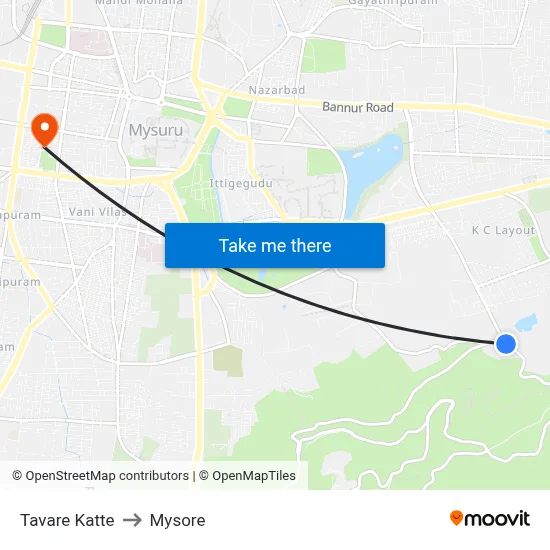 Tavare Katte to Mysore map