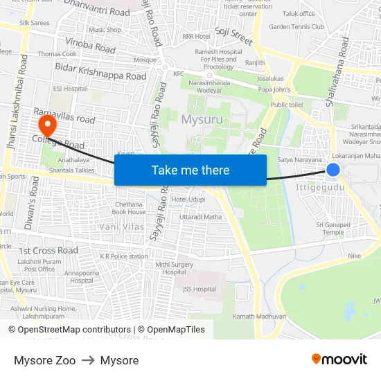 Mysore Zoo to Mysore map