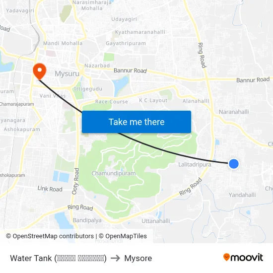 Water Tank (ವಾಟರ್ ಟ್ಯಾಂಕ್) to Mysore map