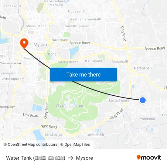Water Tank (ವಾಟರ್ ಟ್ಯಾಂಕ್) to Mysore map