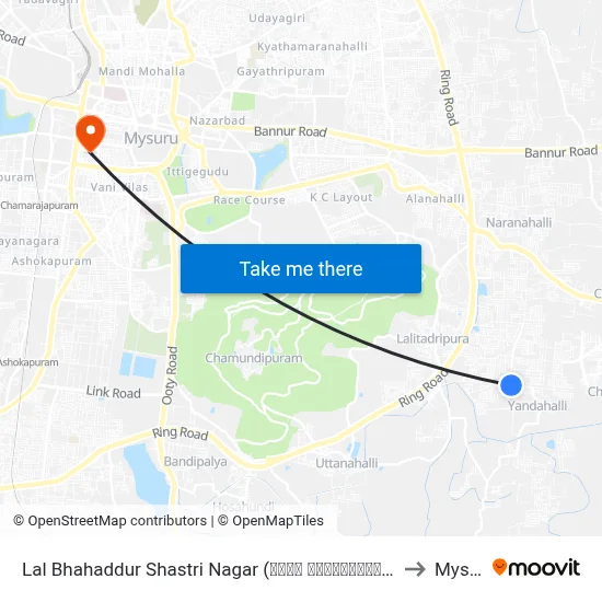 Lal Bhahaddur Shastri Nagar (ಲಾಲ್ ಬಹಾದ್ದೂರು ಶಾಸ್ತ್ರಿ ನಗರ) to Mysore map
