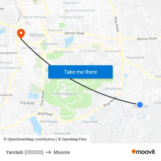 Yandalli (ಎಂಡಳ್ಳಿ) to Mysore map