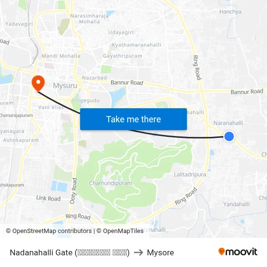 Nadanahalli Gate (ನಾದನಹಳ್ಳಿ ಗೇಟ್) to Mysore map