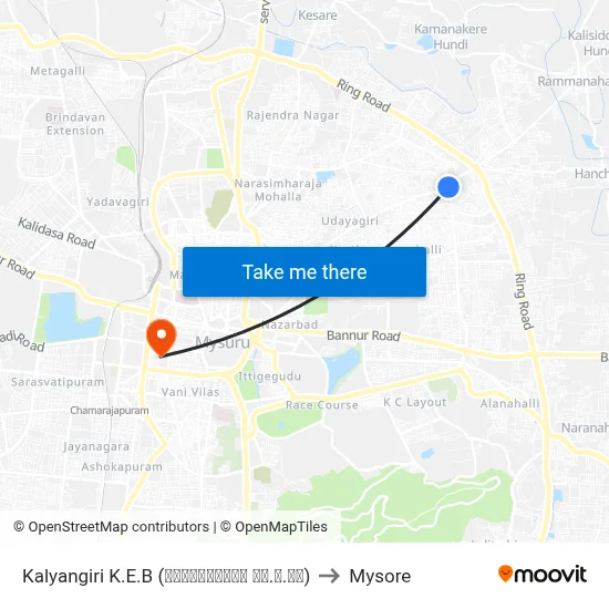 Kalyangiri K.E.B (ಕಲ್ಯಾಣಗಿರಿ ಕೆ.ಇ.ಬಿ) to Mysore map