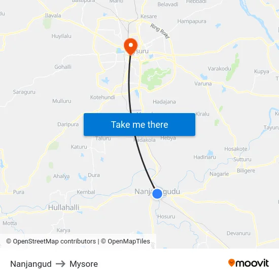 Nanjangud to Mysore map