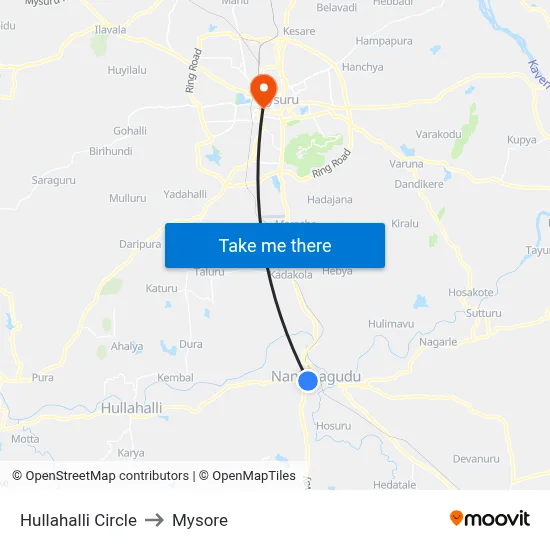 Hullahalli Circle to Mysore map