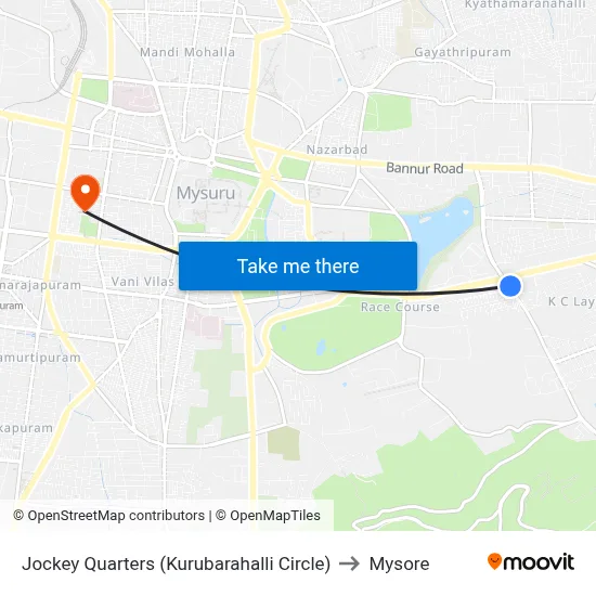 Jockey Quarters (Kurubarahalli Circle) to Mysore map