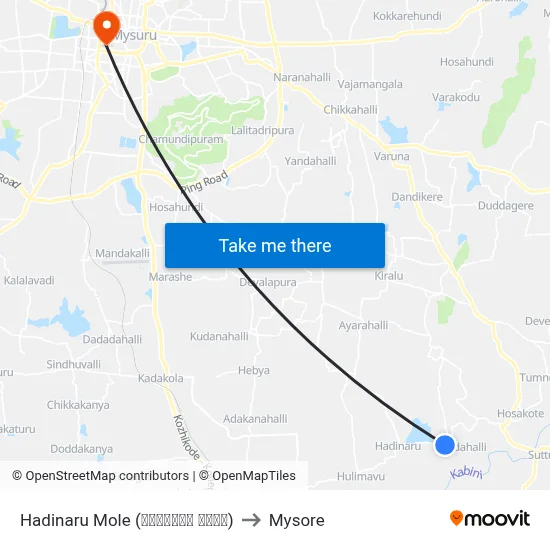 Hadinaru Mole (ಹದಿನಾರು ಮೊಳೆ) to Mysore map