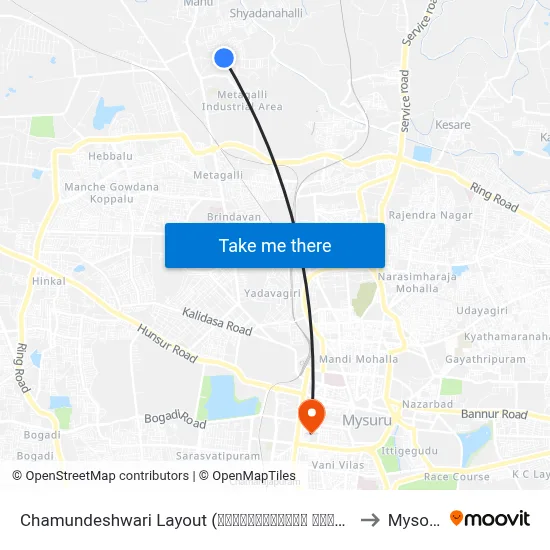 Chamundeshwari Layout (ಚಾಮುಂಡೇಶ್ವರಿ ಬಡಾವಣೆ) to Mysore map