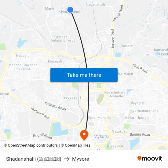 Shadanahalli (ಶಾಡನಹಳ್ಳಿ) to Mysore map