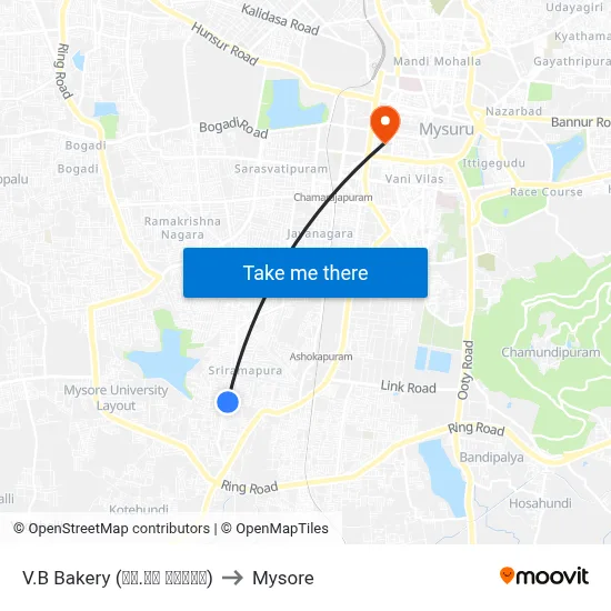 V.B Bakery (ವಿ.ಬಿ ಬೇಕರಿ) to Mysore map