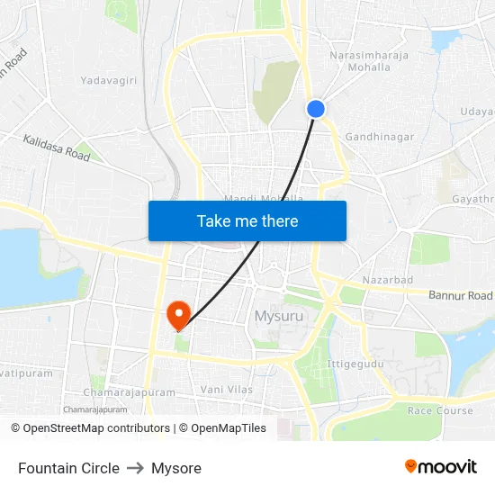 Fountain Circle to Mysore map
