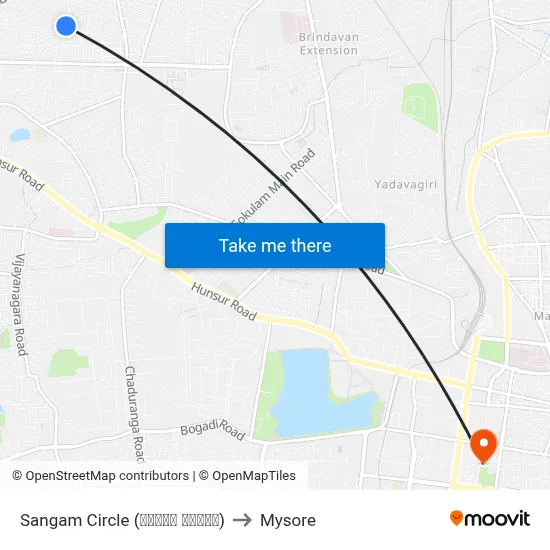 Sangam Circle (ಸಂಗಮ್ ವೃತ್ತ) to Mysore map