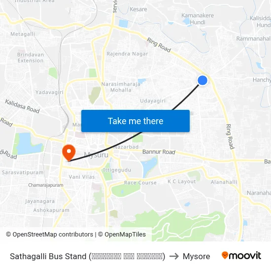 Sathagalli Bus Stand (ಸಾತಗಳ್ಳಿ ಬಸ್ ನಿಲ್ದಾಣ) to Mysore map
