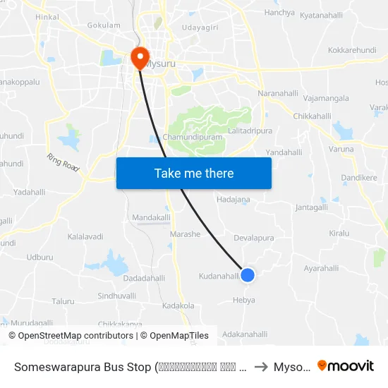 Someswarapura Bus Stop (ಸೋಮೇಶ್ವರಪುರ ಬಸ್ ನಿ.) to Mysore map