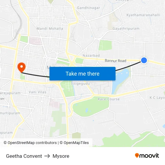 Geetha Convent to Mysore map