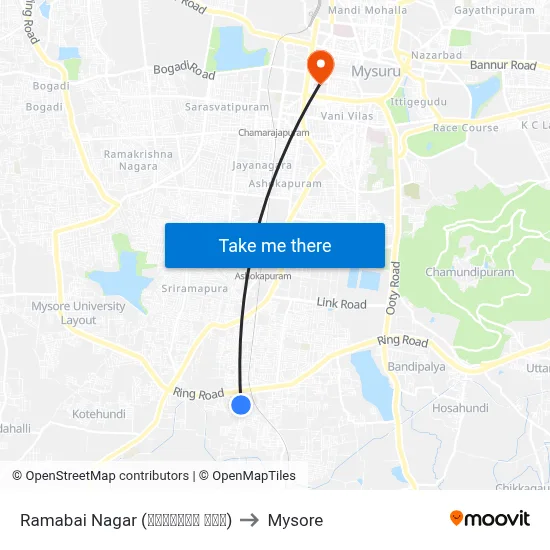 Ramabai Nagar (ರಮಾಬಾಯಿ ನಗರ) to Mysore map