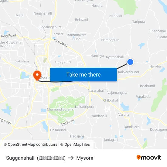 Sugganahalli (ಸುಗ್ಗನಹಳ್ಳಿ) to Mysore map