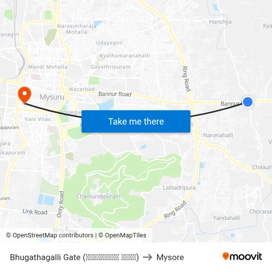 Bhugathagalli Gate (ಭುಗತಗಳ್ಳಿ ಗೇಟ್) to Mysore map