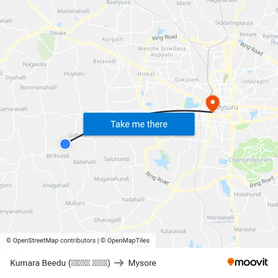 Kumara Beedu (ಕುಮಾರ ಬೀಡು) to Mysore map
