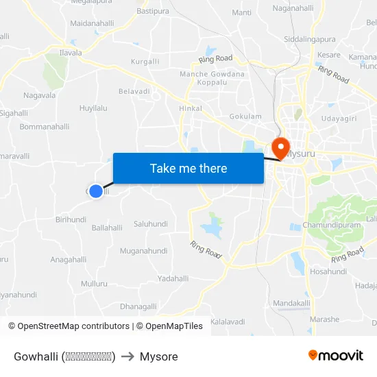 Gowhalli (ಗೋವುಹಳ್ಳಿ) to Mysore map