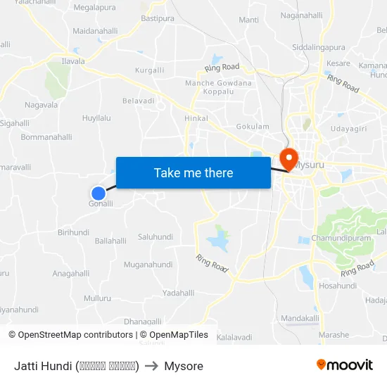 Jatti Hundi (ಜಟ್ಟಿ ಹುಂಡಿ) to Mysore map