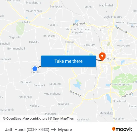 Jatti Hundi (ಜಟ್ಟಿ ಹುಂಡಿ) to Mysore map
