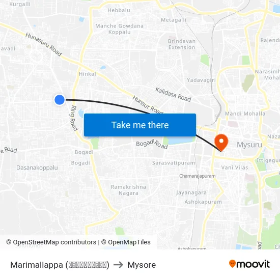 Marimallappa (ಮರಿಮಲ್ಲಪ್ಪ) to Mysore map