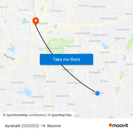 Ayrahalli (ಐರಾಹಳ್ಳಿ) to Mysore map