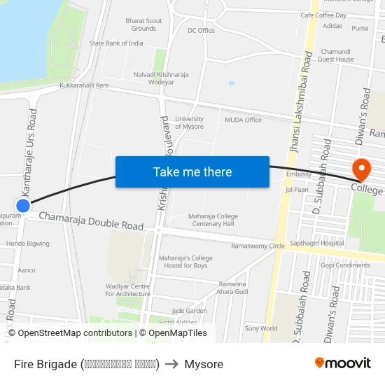 Fire Brigade (ಅಗ್ನಿಶಾಮಕ ಠಾಣೆ) to Mysore map