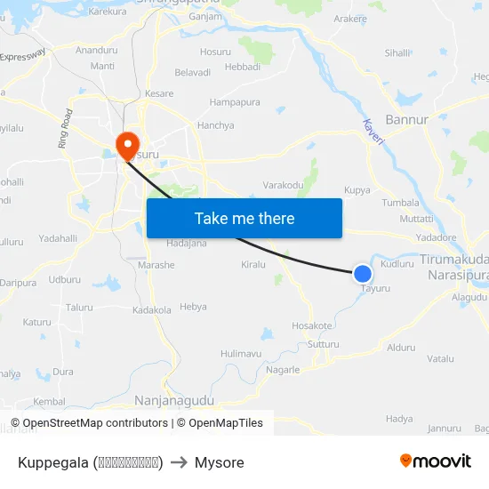 Kuppegala (ಕುಪ್ಪೇಗಾಲ) to Mysore map