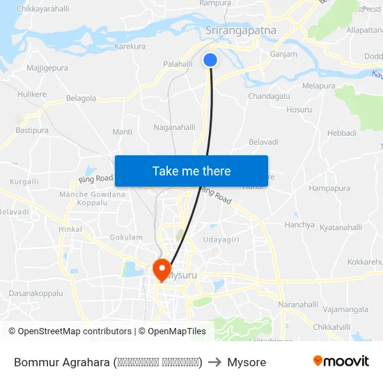 Bommur Agrahara (ಬೊಮ್ಮೂರು ಅಗ್ರಹಾರ) to Mysore map