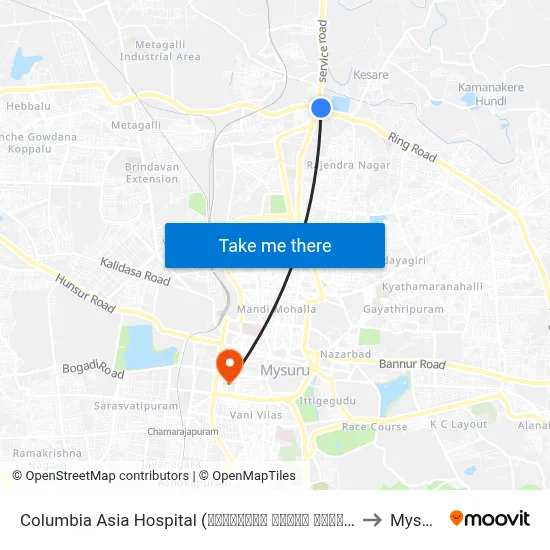 Columbia Asia Hospital (ಕೊಲಂಬಿಯಾ ಏಷ್ಯಾ ಆಸ್ಪತ್ರೆ) to Mysore map