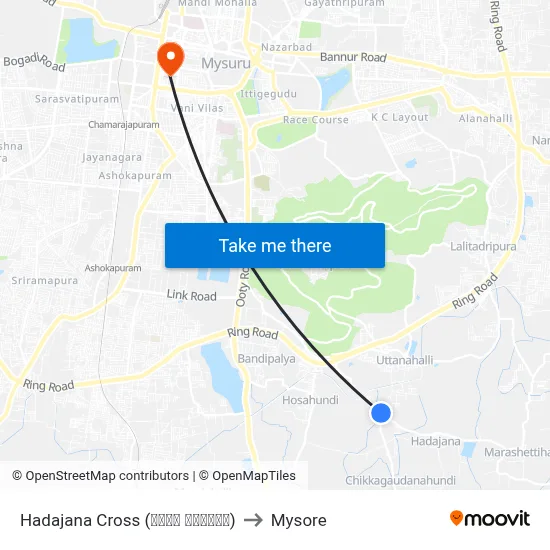 Hadajana Cross (ಹಡಜನ ಕ್ರಾಸ್) to Mysore map