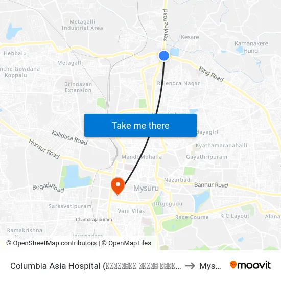 Columbia Asia Hospital (ಕೊಲಂಬಿಯಾ ಏಷ್ಯಾ ಆಸ್ಪತ್ರೆ) to Mysore map