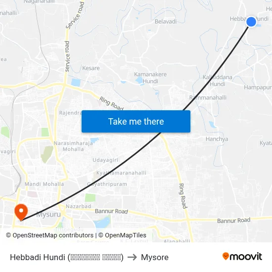 Hebbadi Hundi (ಹೆಬ್ಬಾಡಿ ಹುಂಡಿ) to Mysore map