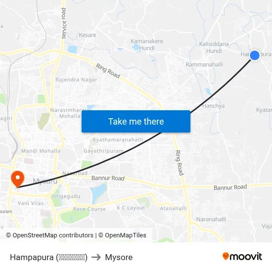 Hampapura (ಹಂಪಾಪುರ) to Mysore map
