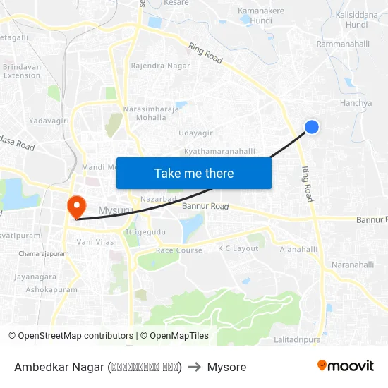 Ambedkar Nagar (ಅಂಬೇಡ್ಕರ್ ನಗರ) to Mysore map